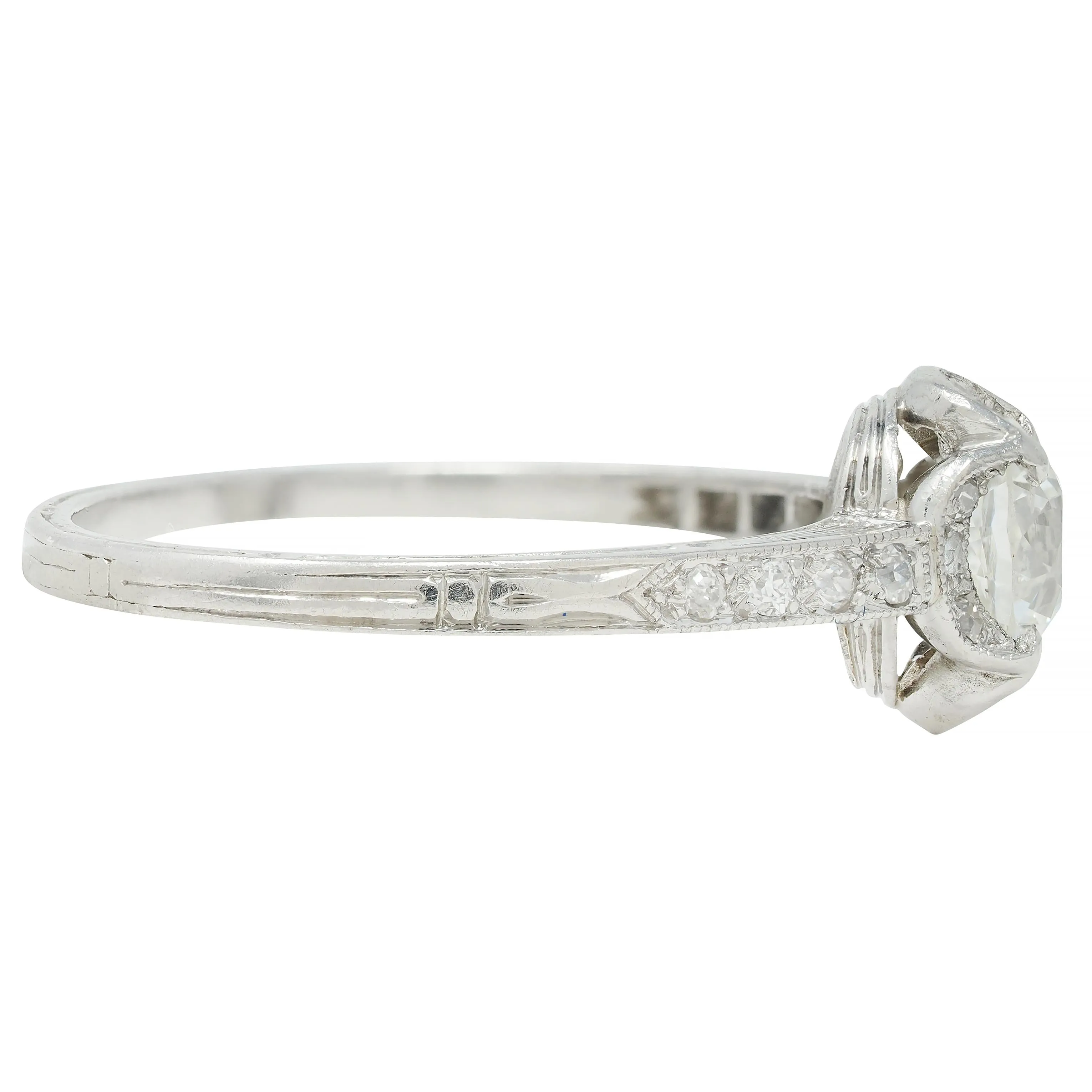 Art Deco 0.93 CTW Old European Cut Diamond Platinum Quatrefoil Vintage Engagement Ring